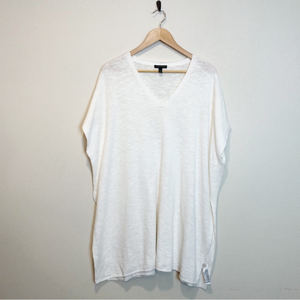 Eileen Fisher Organic Linen & Cotton V Neck Tunic Drop Shoulder Top Size S/M
